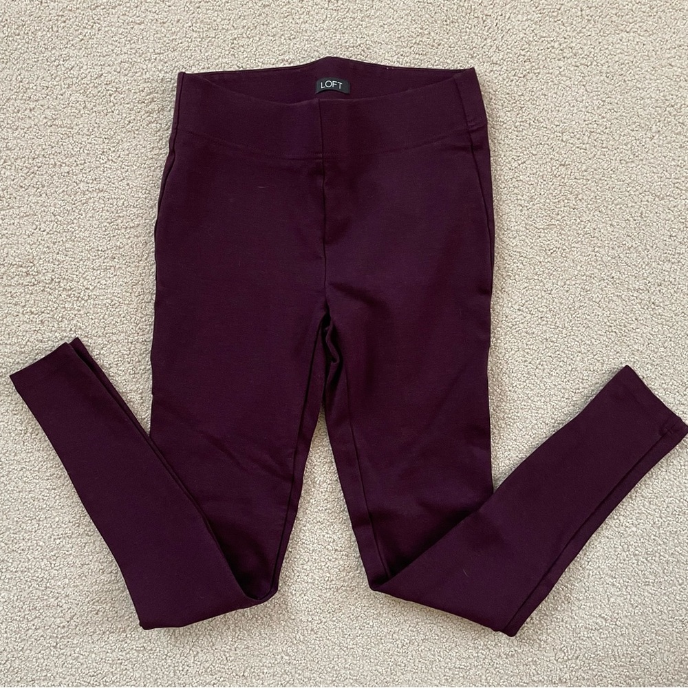 LOFT Seamed Ponte Leggings in burgundy heather, size XS